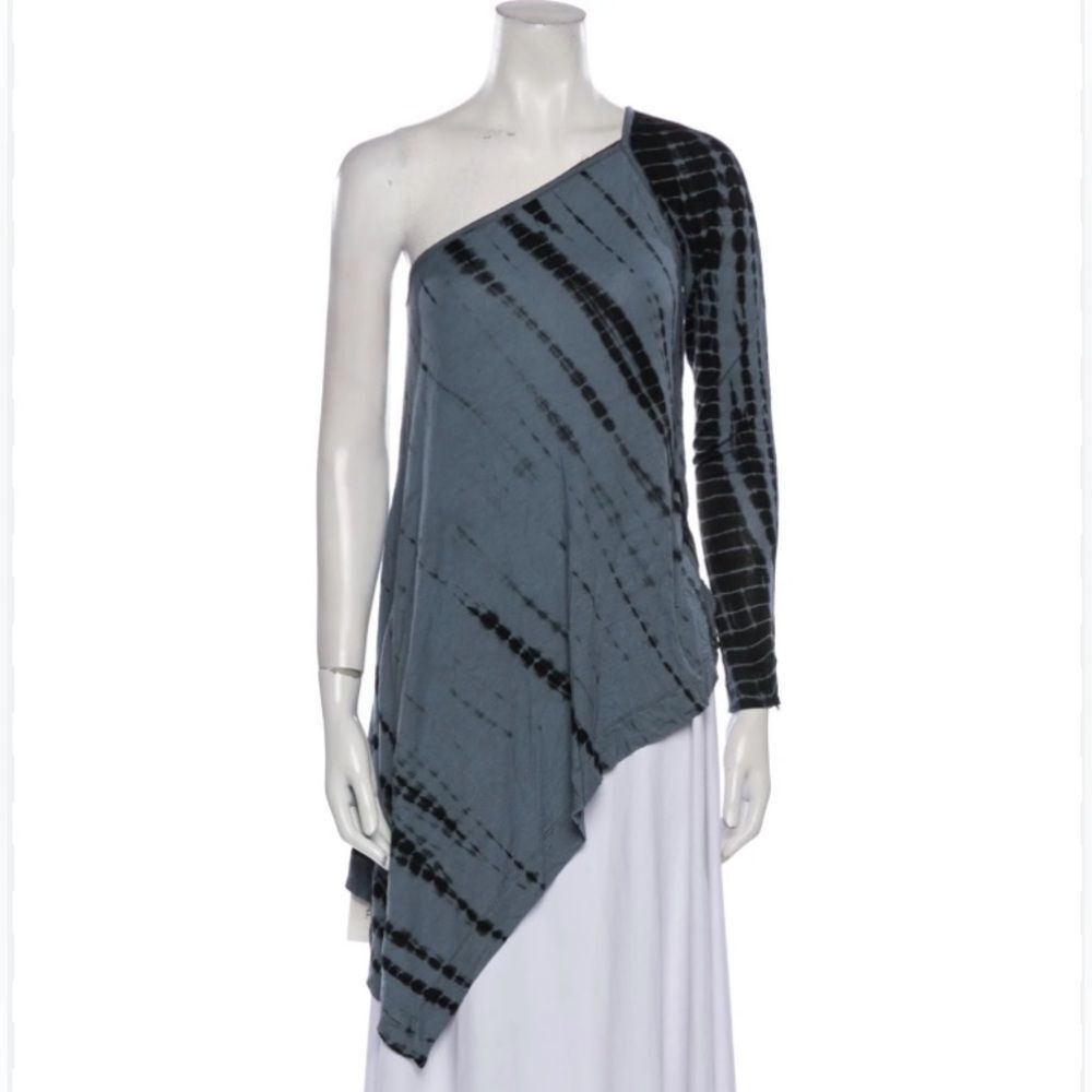 Kaufman Franco Asymmetrical Blue and Black Tie-Dye Top Tunic Size L